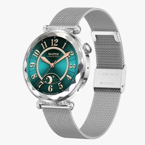Ceas smartwatch dama, Singlait® SG88, ecran rotund AMOLED 1.19", inteligent, fitness, sport, rezistent apa, smart, notificari, wireless, apel Bluetooth 5.3, microfon HD, pentru femei, carcasa metalica, 2 bratari incluse, metal si silicon, argintiu - Img 3
