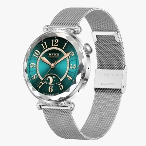 Ceas smartwatch dama, Singlait® SG88, ecran rotund AMOLED 1.19", inteligent, fitness, sport, rezistent apa, smart, notificari, wireless, apel Bluetooth 5.3, microfon HD, pentru femei, carcasa metalica, 2 bratari incluse, metal si silicon, argintiu - Img 3