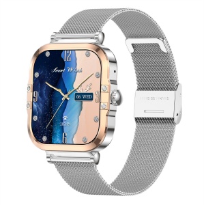 Ceas smartwatch dama, Singlait® SG82 Luxury, dreptunghi AMOLED 1.75", inteligent, fitness, sport, rezistent apa, smart, notificari, wireless, apel Bluetooth 5.3, microfon HD, pentru femei, carcasa metalica, 2 bratari incluse, metal si silicon, argintiu - Img 2