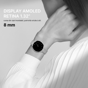 Ceas smartwatch dama, Singlait®, model SG89, fitness, sport, rezistent apa, functie smart numarat pasi, notificari, display 1.43" Amoled, wireless, apelare Bluetooth 5.3, microfon HD, monitorizare somn, 2 bratari incluse, argintiu - Img 5