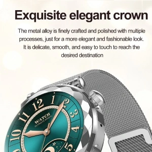 Ceas smartwatch dama, Singlait® SG88, ecran rotund AMOLED 1.19", inteligent, fitness, sport, rezistent apa, smart, notificari, wireless, apel Bluetooth 5.3, microfon HD, pentru femei, carcasa metalica, 2 bratari incluse, metal si silicon, argintiu - Img 5