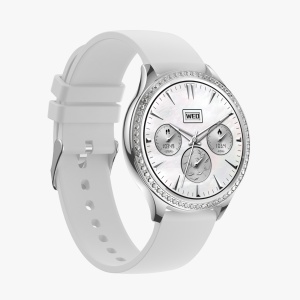 Ceas smartwatch dama, Singlait SG53, ecran rotund AMOLED 1.32", inteligent, fitness, sport, rezistent apa 3ATM, smart, notificari, wireless, apel Bluetooth 5.3, microfon HD, pentru femei, carcasa metalica, 2 bratari incluse, metal si silicon, argintiu - Img 3