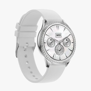Ceas smartwatch dama, Singlait SG53, ecran rotund AMOLED 1.32", inteligent, fitness, sport, rezistent apa 3ATM, smart, notificari, wireless, apel Bluetooth 5.3, microfon HD, pentru femei, carcasa metalica, 2 bratari incluse, metal si silicon, argintiu - Img 3