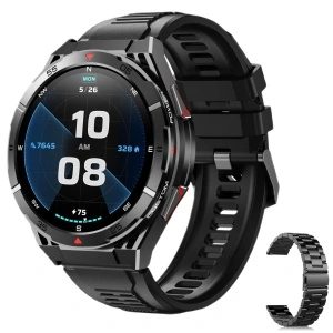 Ceas smartwatch Negru, Singlait sin2A, 1.43 inch, Amoled, GPS, multi sport, apel bluetooth 5.0, agenda, ritm cardiac inteligent, oxigen, rezistent la apa IP67, difuzor, notificari, 2 curele, silicon si metal
