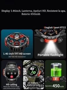 Ceas smartwatch, Singlait Sport ST22V, Fitness & Spa, Pedometru, Apel voce, Memento sedentarism, Tensiune arteriala, Oxigenul din sange, Sleeptracker, Monitorizare activitate sportiva, Monitorizare ritm cardiac, verde - Img 4