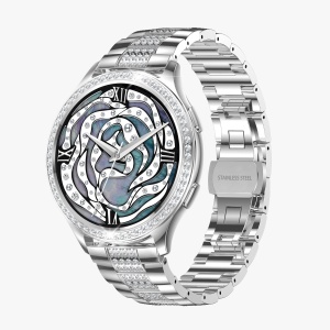 Ceas smartwatch dama, Singlait SG53, ecran rotund AMOLED 1.32", inteligent, fitness, sport, rezistent apa 3ATM, smart, notificari, wireless, apel Bluetooth 5.3, microfon HD, pentru femei, carcasa metalica, 2 bratari incluse, metal si silicon, argintiu - Img 4