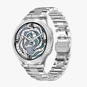 Ceas smartwatch dama, Singlait SG53, ecran rotund AMOLED 1.32", inteligent, fitness, sport, rezistent apa 3ATM, smart, notificari, wireless, apel Bluetooth 5.3, microfon HD, pentru femei, carcasa metalica, 2 bratari incluse, metal si silicon, argintiu - Img 4