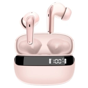 Casti wireless Bluetooth, Singlait ANC SG03P, in ear, control touch, fara fir, carcasa magnetica, afisare LED, universale, autonomie 30 h, pink