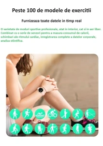 Ceas smartwatch dama, Singlait SG53, ecran rotund AMOLED 1.32", inteligent, fitness, sport, rezistent apa 3ATM, smart, notificari, wireless, apel Bluetooth 5.3, microfon HD, pentru femei, carcasa metalica, 2 bratari incluse, metal si silicon, argintiu - Img 5