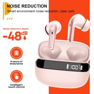 Casti wireless Bluetooth, Singlait ANC SG03P, in ear, control touch, fara fir, carcasa magnetica, afisare LED, universale, autonomie 30 h, pink - Img 2