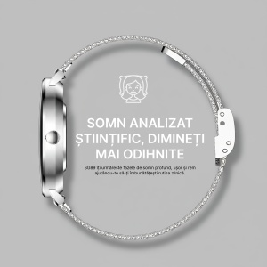 Ceas smartwatch dama, Singlait®, model SG89, fitness, sport, rezistent apa, functie smart numarat pasi, notificari, display 1.43" Amoled, wireless, apelare Bluetooth 5.3, microfon HD, monitorizare somn, 2 bratari incluse, argintiu - Img 6