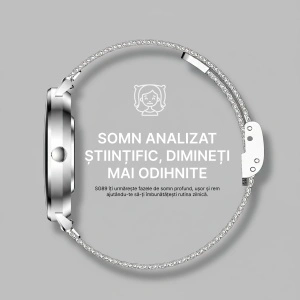 Ceas smartwatch dama, Singlait®, model SG89, fitness, sport, rezistent apa, functie smart numarat pasi, notificari, display 1.43" Amoled, wireless, apelare Bluetooth 5.3, microfon HD, monitorizare somn, 2 bratari incluse, argintiu - Img 6