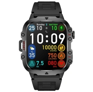 Ceas smartwatch, Singlait QS11N, inteligent, fitness, sport, rezistent la apa, functie de numarat pasi, distanta, notificari, ecran 1.96", Sms-uri, apelare Bluetooth, vremea, microfon HD, monitorizare somn, ritm cardiac, pedometru, sedentarism, negru - Img 1