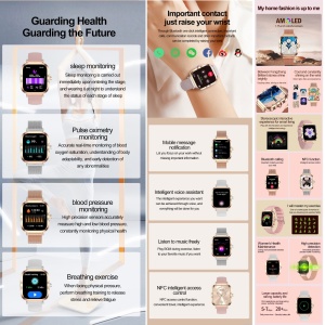 Ceas smartwatch dama, Singlait® SG82 Luxury, dreptunghi AMOLED 1.75", inteligent, fitness, sport, rezistent apa, smart, notificari, wireless, apel Bluetooth 5.3, microfon HD, pentru femei, carcasa metalica, 2 bratari incluse, metal si silicon, argintiu - Img 7