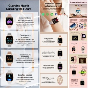 Ceas smartwatch dama, Singlait® SG82 Luxury, dreptunghi AMOLED 1.75", inteligent, fitness, sport, rezistent apa, smart, notificari, wireless, apel Bluetooth 5.3, microfon HD, pentru femei, carcasa metalica, 2 bratari incluse, metal si silicon, argintiu - Img 7