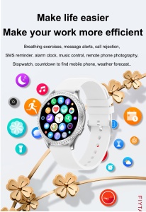Ceas smartwatch dama, Singlait SG53, ecran rotund AMOLED 1.32", inteligent, fitness, sport, rezistent apa 3ATM, smart, notificari, wireless, apel Bluetooth 5.3, microfon HD, pentru femei, carcasa metalica, 2 bratari incluse, metal si silicon, argintiu - Img 7