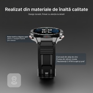 Ceas smartwatch Negru, Singlait sin2A, 1.43 inch, Amoled, GPS, multi sport, apel bluetooth 5.0, agenda, ritm cardiac inteligent, oxigen, rezistent la apa IP67, difuzor, notificari, 2 curele, silicon si metal - Img 5