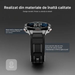 Ceas smartwatch Negru, Singlait sin2A, 1.43 inch, Amoled, GPS, multi sport, apel bluetooth 5.0, agenda, ritm cardiac inteligent, oxigen, rezistent la apa IP67, difuzor, notificari, 2 curele, silicon si metal - Img 5