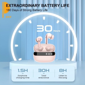Casti wireless Bluetooth, Singlait ANC SG03P, in ear, control touch, fara fir, carcasa magnetica, afisare LED, universale, autonomie 30 h, pink - Img 4