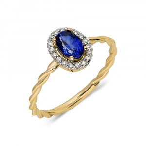 Inel de logodna cu diamante și safir - 0,10 CT; 0,68 CT
