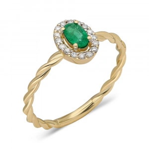 Inel de logodnă cu diamante și smarald - 0,09CT; 0,19CT