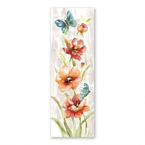 Tablou Canvas - Tablouri cu flori de Maci II, Fluturi, Rosu, Albastru, Pastel, 50 x 150 cm