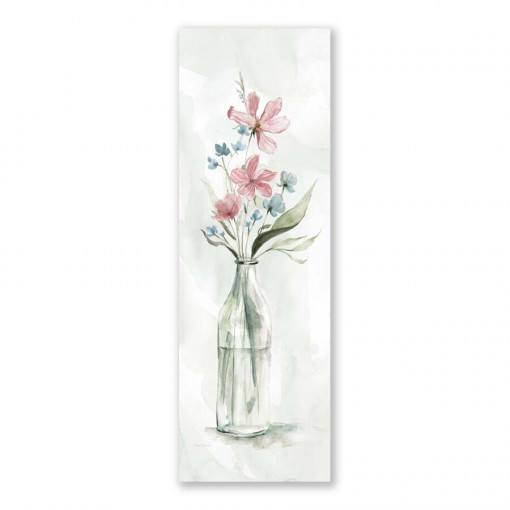 Tablou Canvas - Tablouri cu flori de Vara I, Rosu, Vaza, Sticla, Pastel, 50 x 150 cm