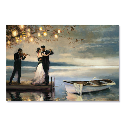 Tablou Canvas - Pereche, Iubire, Romantic, Muzician, Barca, Lumini, Lac, 80 x 120 cm