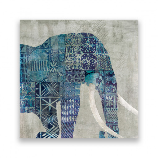 Tablou Canvas - Animal, Elefant, Africa, Pictura, Albastru, 100 x 100 cm