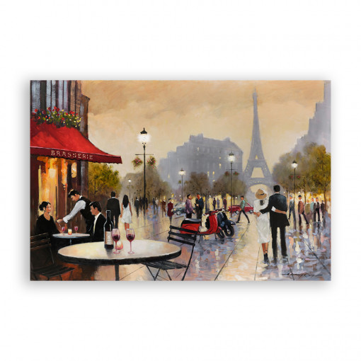 Tablou Canvas - Franta, Paris, Turnul Eiffel, Oras, Cladiri, Oameni, Romantic, Iubire, Toamna, Pictura, 80 x 120 cm