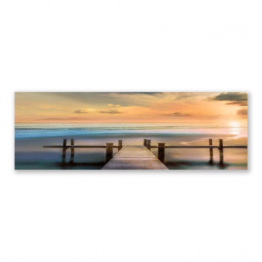 Tablou Canvas - Foto, Tablouri cu peisaj, Mare, Liniste, Ponton, Apus de Soare, 50 x 150 cm