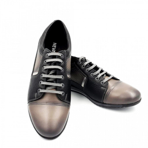 Pantofi sport barbati din piele naturala Emanuel Negru-Gri