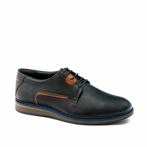 Pantofi casual barbati Derby bleu inchis (piele naturala)