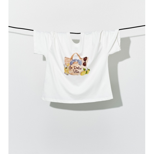 Tricou cu imprimeu "La dolce vita" | Alb