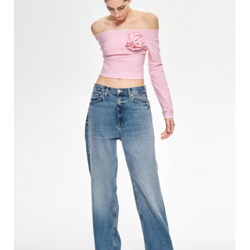 Crop top cu decolteu bardot - Img 5