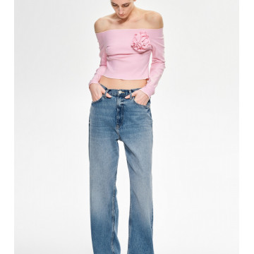 Crop top cu decolteu bardot - Img 2