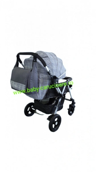 Cărucior nou născut 2 in 1 +geanta multifuncționala+plasă pentru insecte Baby Care 511 Grey Design - Img 3