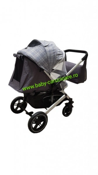 Cărucior nou născut 2 in 1+geantă multifuncționala+plasă pentru insecte Baby Care 512 Grey Design - Img 5