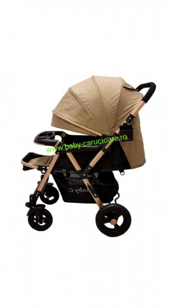 Cărucior nou născut 2 in 1 +plasă pentru insecte Baby Care 511 Dark Capuccino - Img 3