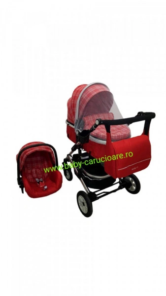 Cărucior nou născut 3 in 1 +geantă multifuncționala+ plasă pentru insecte Baby Care 531 Roșu Design - Img 2