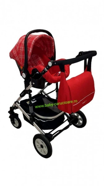 Cărucior nou născut 3 in 1 +geantă multifuncționala+ plasă pentru insecte Baby Care 531 Roșu Design - Img 7