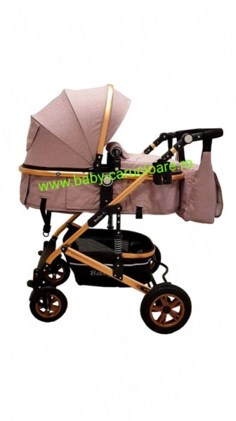 Cărucior nou născut 3 in 1 +geantă multifuncționala +plasă pentru insecte Baby Care 531 Gold Grey - Img 5