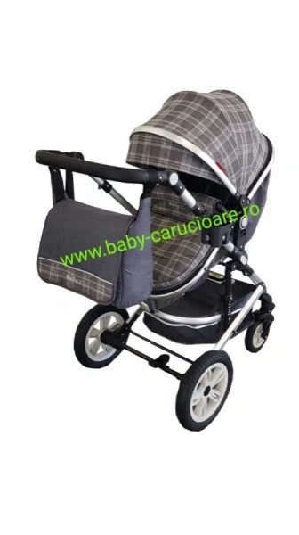 Carucior nou născut 3 in 1+ geantă multifuncționala +plasă pentru insecte Baby Care S 530 Grey Design - Img 3