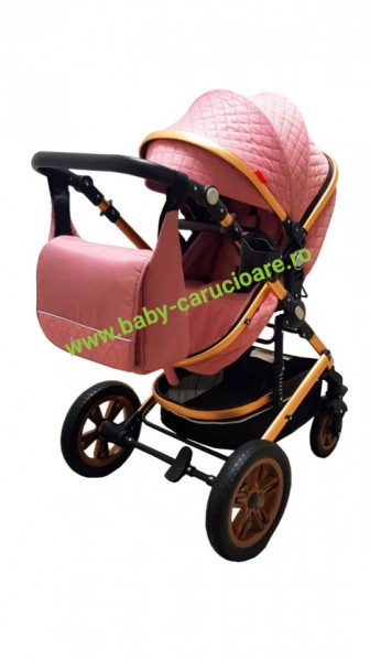 Carucior nou născut 3 in 1+ geantă multifuncționala +plasă pentru insecte Baby Care S 530 Roz Design - Img 6