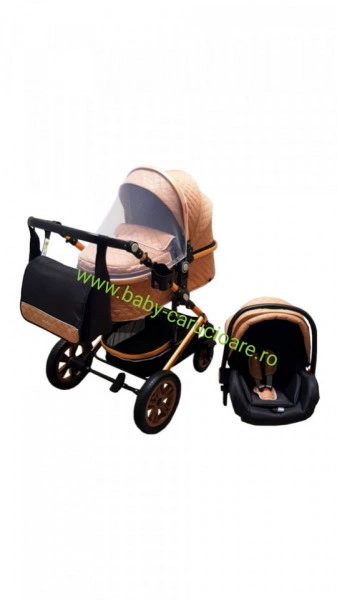 Cărucior nou născut 3 in 1 +geantă multifuncționala+ plasă pentru insecte Baby Care 530 Capuccino Design - Img 8