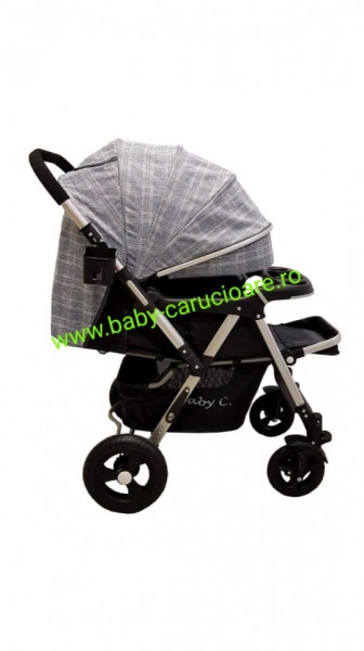 Cărucior nou născut 2 in 1 +geanta multifuncționala+plasă pentru insecte Baby Care 511 Grey Design - Img 4