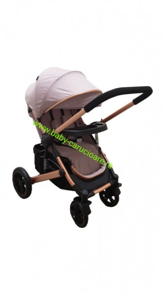 Cărucior nou născut 2 in 1+geantă multifuncționala+plasă pentru insecte Baby Care 512 Beige - Img 7