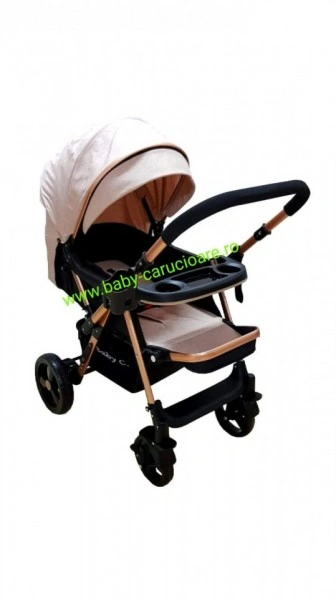 Cărucior nou născut 2 in 1 +plasă pentru insecte Baby Care 511 Crem Gold - Img 2