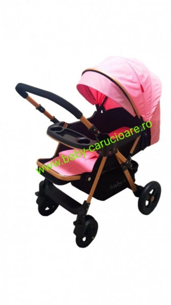 Cărucior nou născut 2 in 1 +plasă pentru insecte Baby Care 511 Roz - Img 2