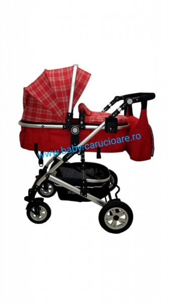 Cărucior nou născut 3 in 1 +geantă multifuncționala+ plasă pentru insecte Baby Care 531 Roșu Design - Img 3
